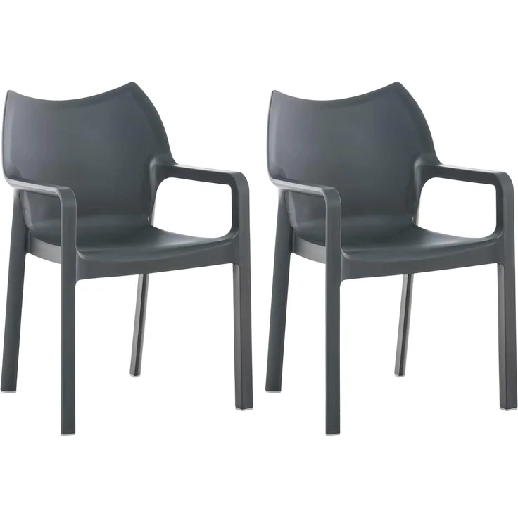 CLP Gartenstühle 2er Set, wetterfest, stapelbar, modern, mit Armlehnen, Kunststoff,dunkelgrau