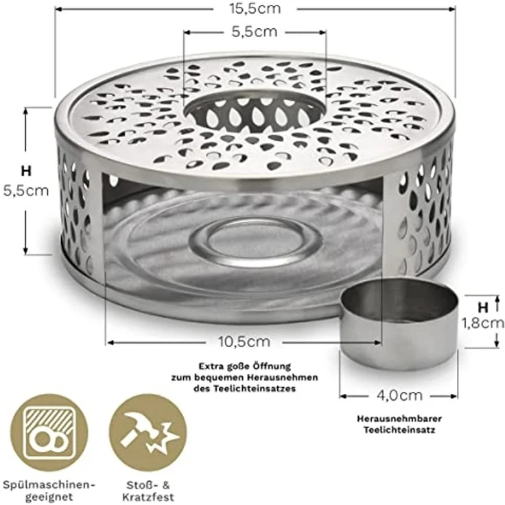 Creano Teekanne Creano Teekanne aus Glas 0,8l + ein Stövchen aus Edelstahl, 3-teilige, (Set, 4-St) – Bild 5