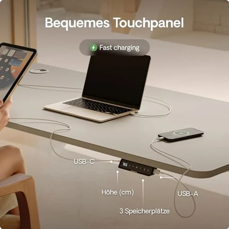 Höhenverstellbarer Schreibtisch - Höhenverstellbar Elektrisch mit Flüsterleisem Dual-Motor & Touchscreen - Hohe Tragfähigkeit - Stehtisch von Desktronic, Weiß + Grau, 140x70 cm – Bild 6