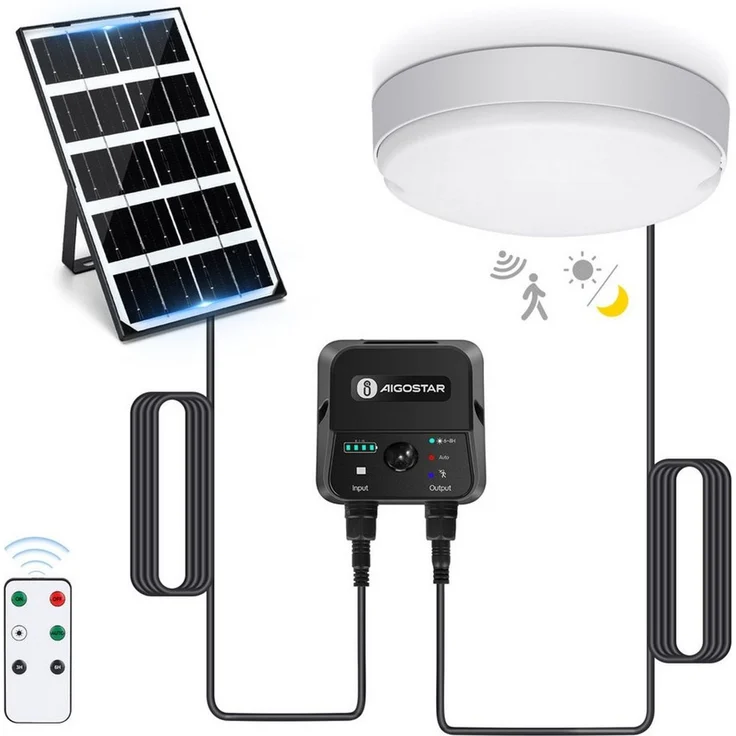 Aigostar LED Solarleuchte Solarlampe Decke Außen LED Solar Deckenleuchte Outdoor, mit 8m Kabel, Sensorschalter, LED fest integriert, Kaltweißes Licht – Bild 1