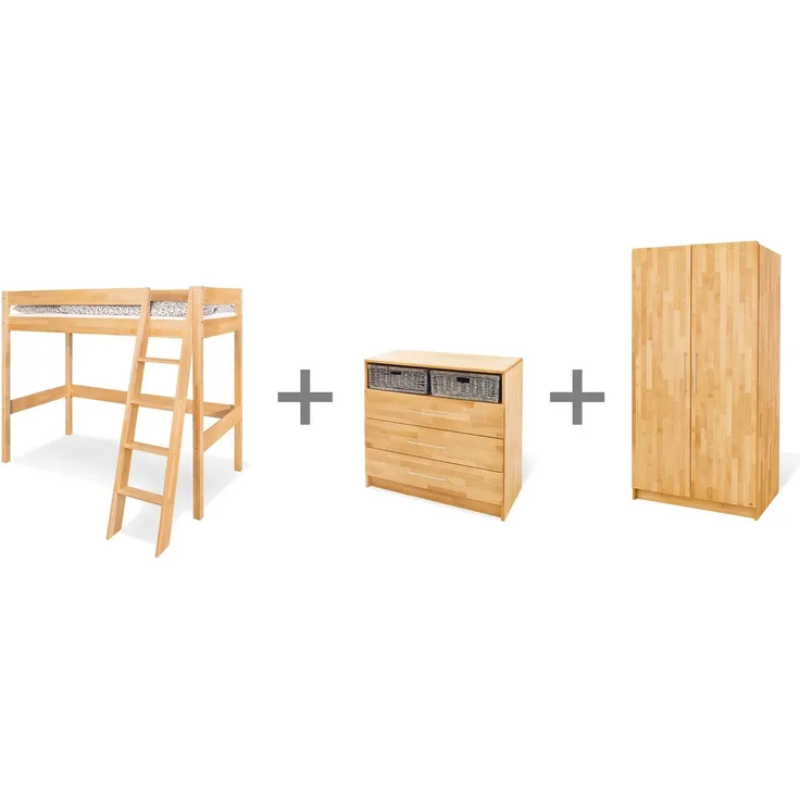 Pinolino Kinderzimmer Set Jugendzimmer 'Natura' breit mit Hochbett, 3-tlg.