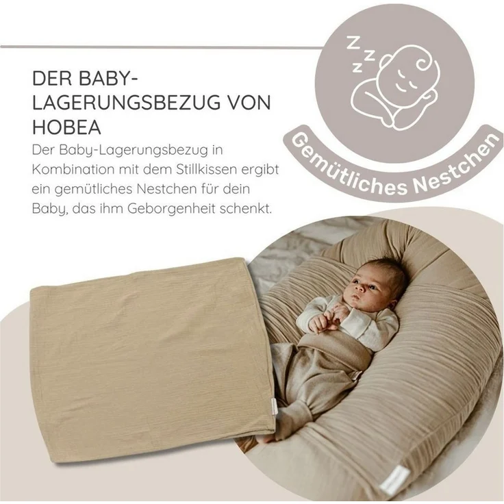 HOBEA-Germany Stillkissenbezug Baby Lagerungsbezug Waffelmuster taupe, 100% BIO Baumwolle – Bild 3