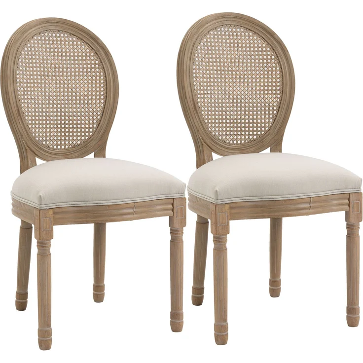 MELAYR, 2er-Set Esszimmerstühle, Wienergeflecht, Massivholz, 49 cm x 56 cm x 96 cm, Cremeweiß +Natur – Bild 1