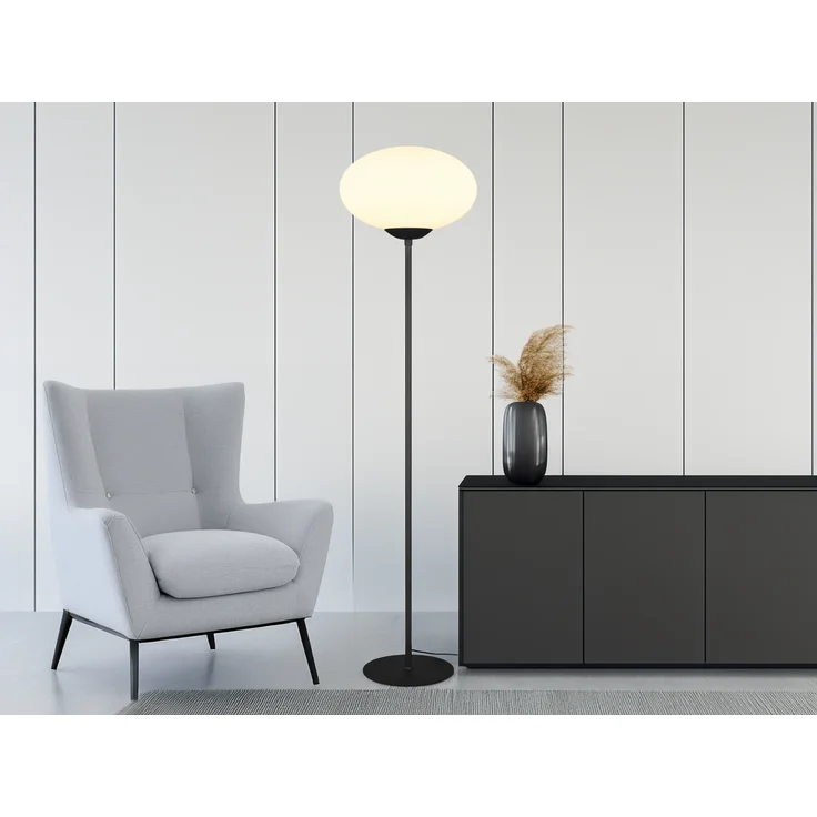 Retro LED Stehleuchte Schwarz mit Glaskugel Lampenschirm, Höhe 150cm – Bild 1