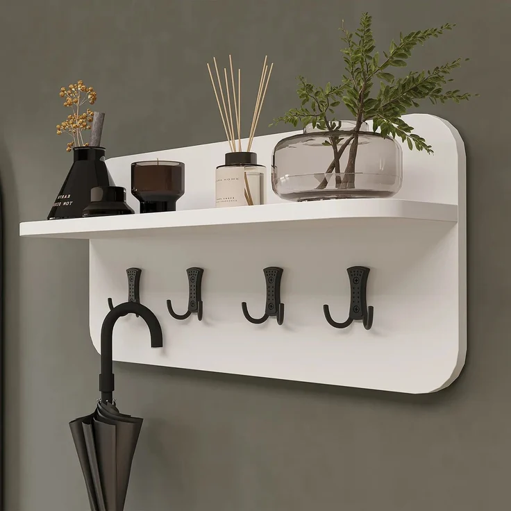 Roomart NORD Garderobenset 4-teilig – Schuhschrank, Sitzbank, Wandgarderobe & Spiegel – Flurgarderobe – H 112 x B 73.6 x T 35 cm (Schuhschrank) • Weiß – Bild 5