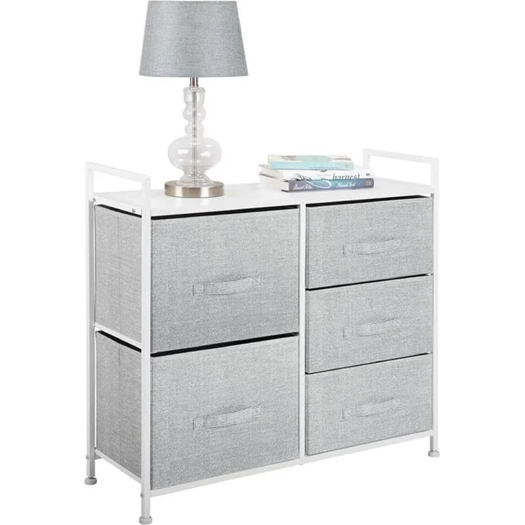 Schmaler Stoff Schrank 5 Schubladen Kommode Aufbewahrung grau/weiß 82cm mdesign – Bild 9
