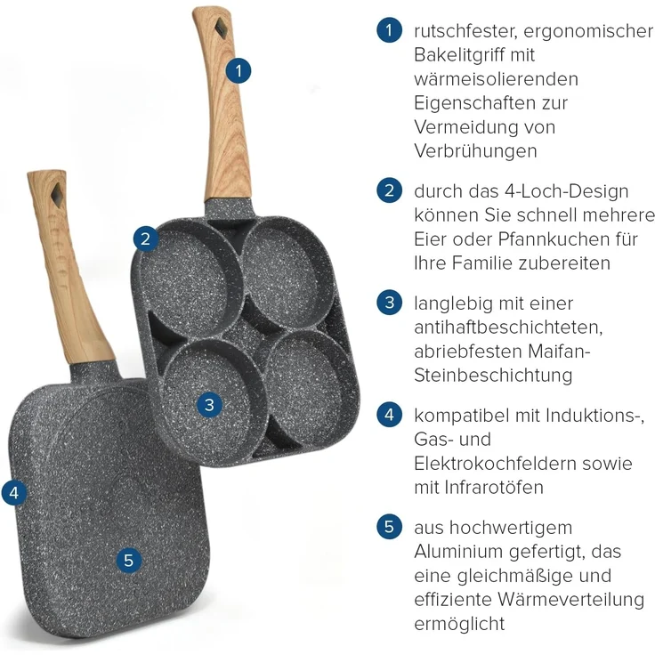 JOEJI’S KITCHEN Crêpepfanne Pancake Maker Pfanne - Pfannkuchenpfanne Induktion Egg Frying Pan – Bild 3