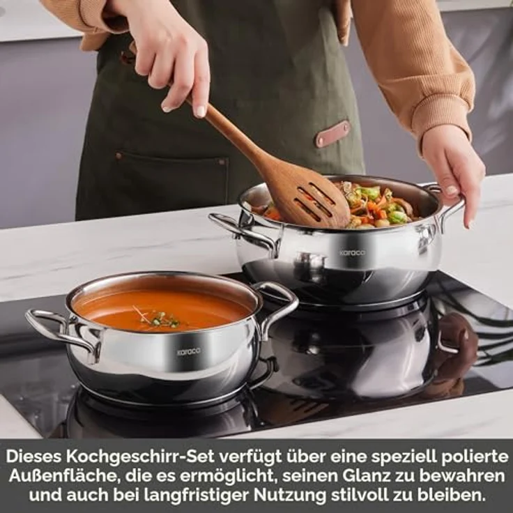 Karaca Emirgan XL 10-teiliges Kochtopfset aus 18/10 Edelstahl, induktionsgeeignet mit Glasdeckel und Behälter – Bild 7