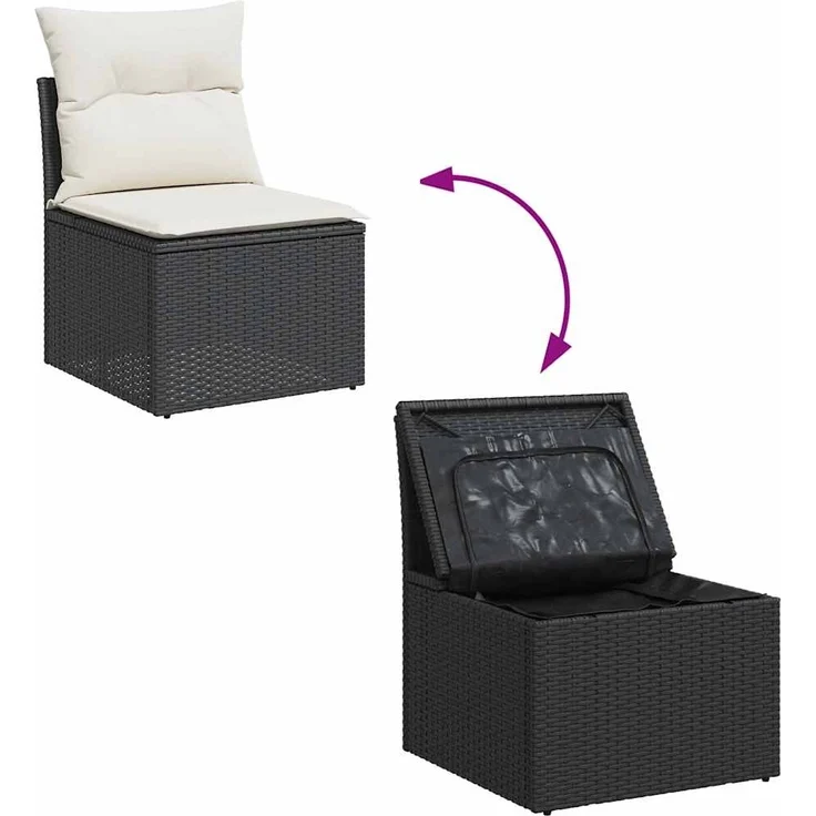 vidaXL 9-tlg. Garten-Sofagarnitur mit Kissen Schwarz Poly Rattan 3328099 – Bild 7