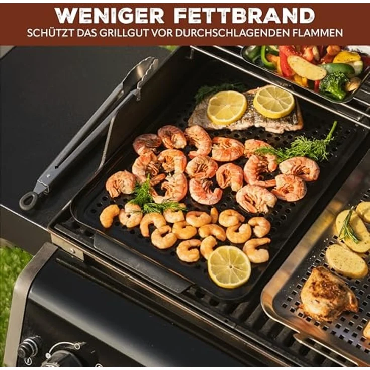 Bremermann Grillplatte 2er-Set, antihaftbeschichtet, Stahl schwarz 29,5 x 25,5 x 3 cm – Bild 4