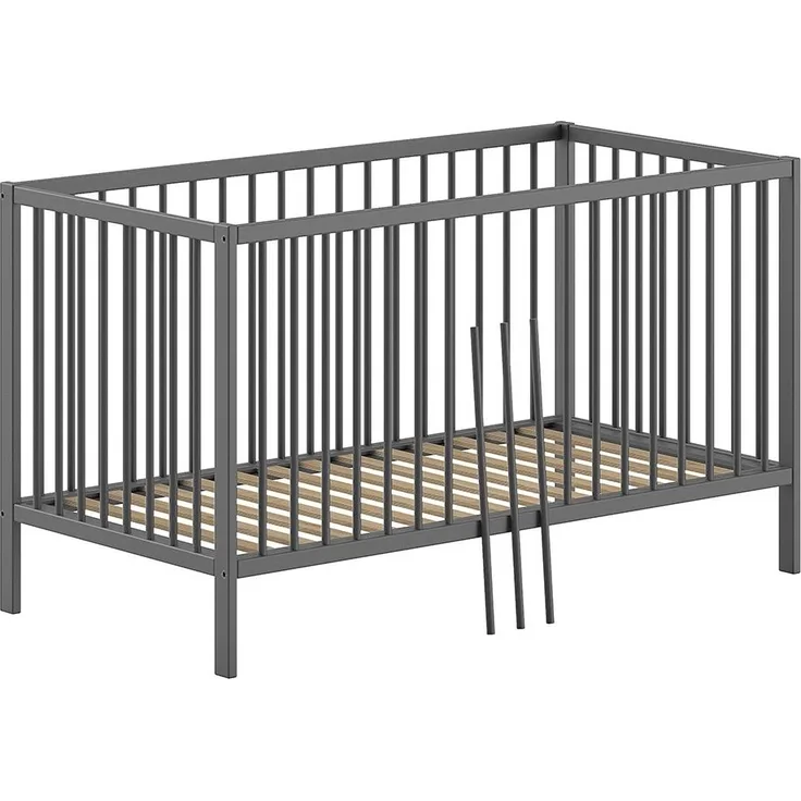 Babybett >Dino< in Buche Anthrazit, Massivholz - 144x84,4x75,5cm (BxHxT)