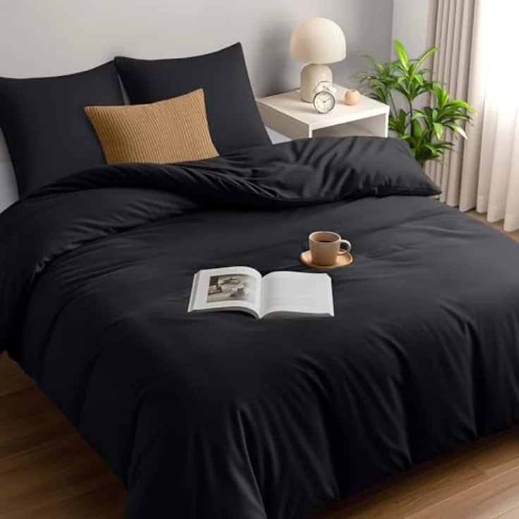 Utopia Bedding Bettwäsche 200x200 Set - Mikrofaser Bettbezug 200x200 cm + 2 Kissenbezüge 80x80 cm - Schwarz – Bild 2