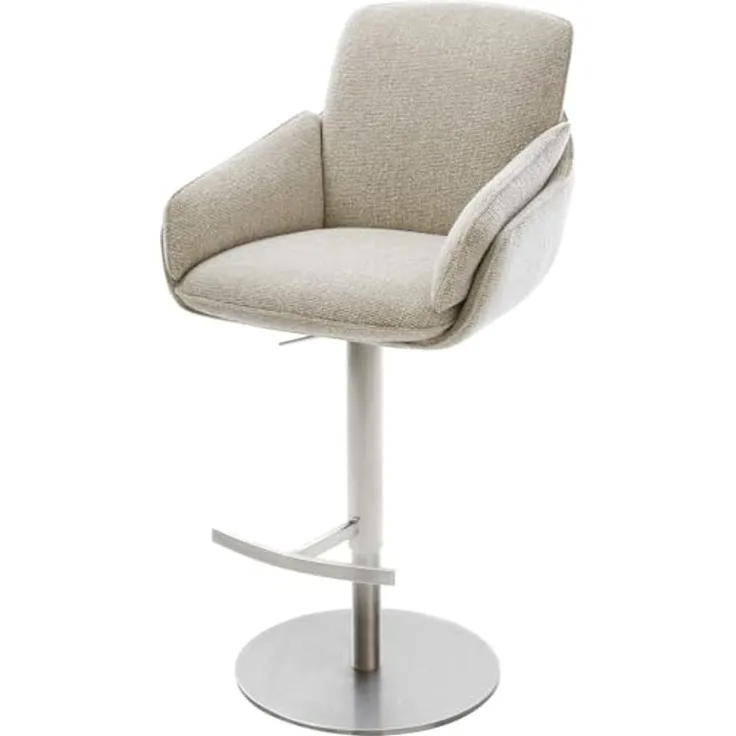 Barstuhl Luan-Flex Webstoff Soft Beige Drehfuß höhenverstellbar Edelstahl Silberfarben