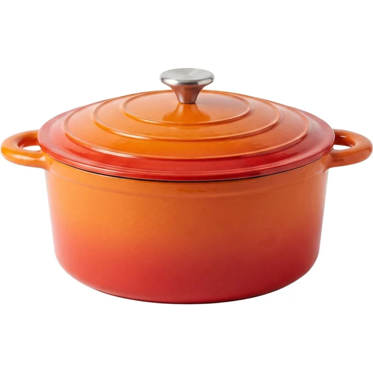osoltus Bräter Schmortopf Gusseisen Topf 26cm 5,9 Liter Emaille Bräter Orange – Bild 1