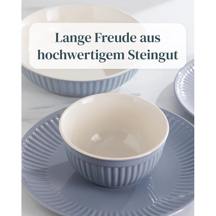 Steingut Geschirrset 6 Personen Hygge 18 tlg. TESTSIEGER, Traumhaftes Skandinavisches Steingut Geschirr Set, Schüssel- und Teller Set, Tafelservice 6 Personen, Geschirrsets Pure Living in Graublau – Bild 6