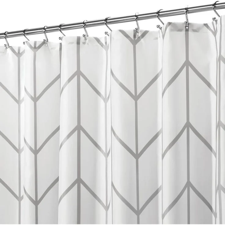 mDesign Duschvorhang Badewannenvorhang Duschgardine Grau/Weiss Fischgrätenmuster – Bild 1