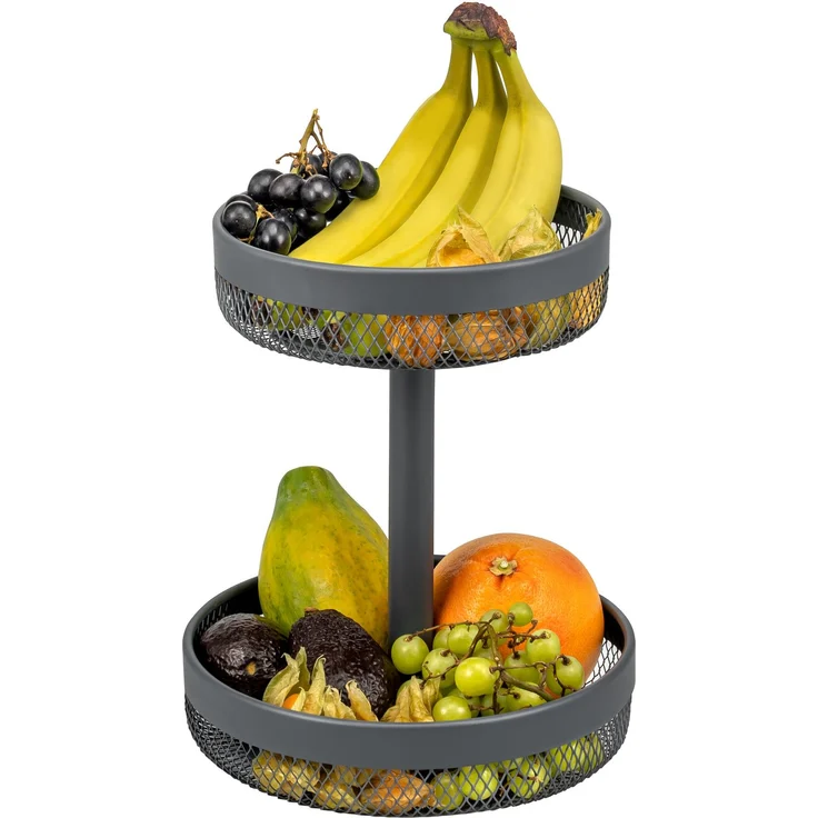 eluno 2-stöckige runde Obstetagere / Brotkorb, Metall, grau, Ø 20 cm und 25 cm – Bild 1