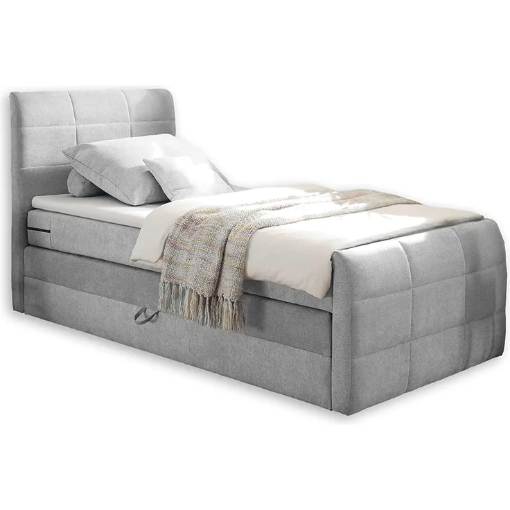 KUBA 2 Boxspringbett 100x200 mit Bettkasten, Bett mit 7-Zonen-Federkern Matratze & Komfortschaum Topper, 103 x 113 x 220 cm (B/H/T), grau
