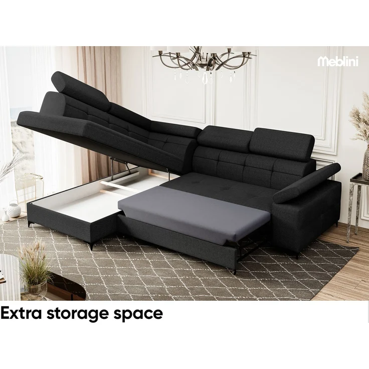 MEBLINI Ecksofa BERGAMO 274x203cm Links - Dunkelgrau Samt Modesto - mit Schlaffunktion und Bettkasten - Höhe 83cm - Sofa mit Relaxfunktion - Couch L-Form - Eckcouch - Wohnlandschaft – Bild 4