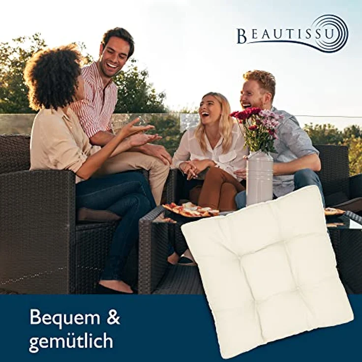 Beautissu Loungekissen Xluna Sitz Natur, 40 x 40 x 10 cm – Bild 10