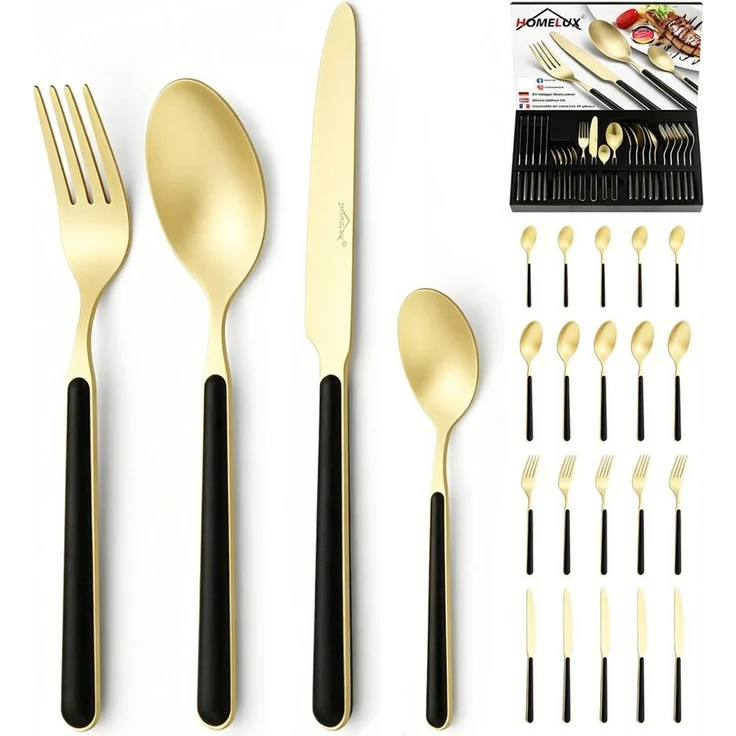 HOMELUX Besteck-Set 24tlg Besteck set,elegante Stilsicherer Optik,ergonomisch,Gold (24-tlg), 6 Personen, Edelstahl, Edelstahl,Titan-Beschichtung,Matt poliert,hochwertiger Besteckkasten – Bild 1