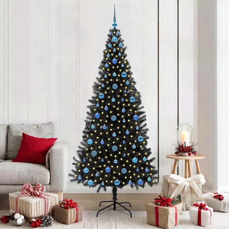 vidaXL Weihnachtsbaum mit LED-Beleuchtung Schwarz 210 cm PVC und Stahl 3396494 – Bild 1