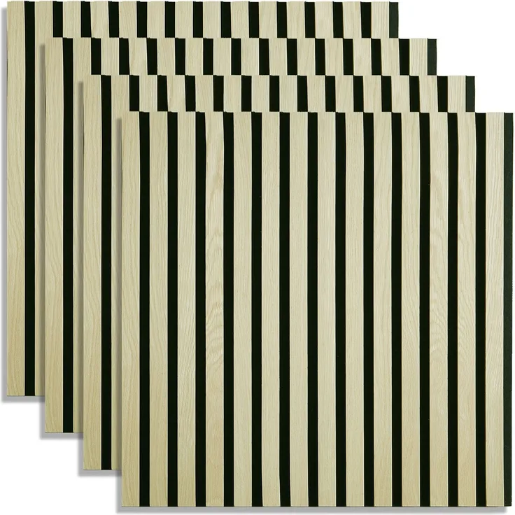 Akustikpaneele Holz 60 x 60 cm 4 Paneele Creme Wandpaneele Deckenpaneele 3D Wandpaneel Wandverkleidung Dekorpaneel