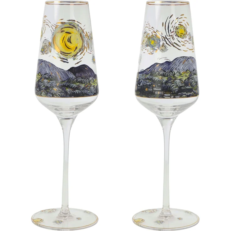 Goebel / Vincent Van Gogh -Sternennacht,Sektglas,7,5cm x 7,5cm x 23,5cm / Glas / 7,5cm x 7,5cm x 23,5cm – Bild 1