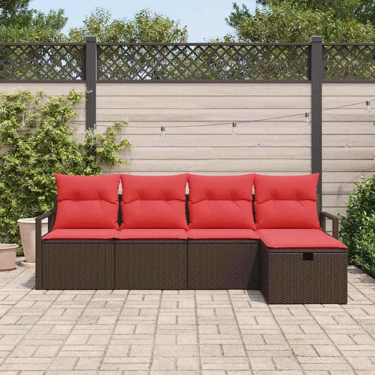 vidaXL Sofa Set 5 stk. Braun und Rot Poly-Rattan 3359163 – Bild 3