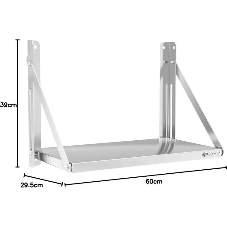 Royal Catering Hängeregal Wandbord klappbar 40 kg Wandregal 60x30 cm Edelstahl Küchenregal – Bild 2