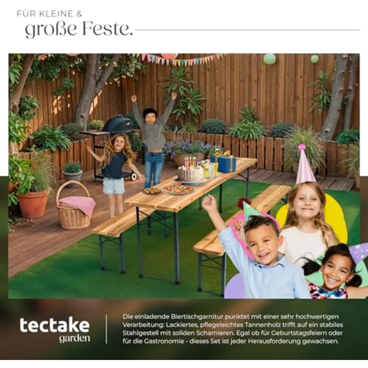 tectake® Bierzeltgarnitur, Festzeltgarnitur, Biertisch, Set 2X Bierbank 1x Tisch klappbar, als Gartenmöbel, Balkon Möbel oder zum Camping, platzsparend, wetterfest und robust – Bild 8