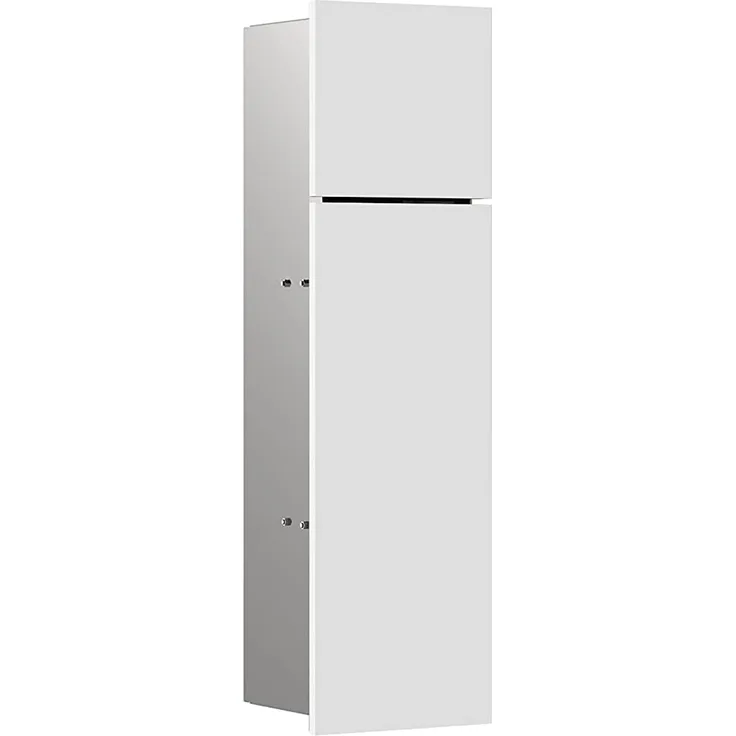 Emco Asis Pure Unterputz-Schrankmodul für die Klobürstengarnitur, Badezimmerschrank mit Toilettenpapierhalter, Hochschrank mit Push to Open-Funktion, Anschlag link, Weiß matt, 17 x 60 x 14,9 cm