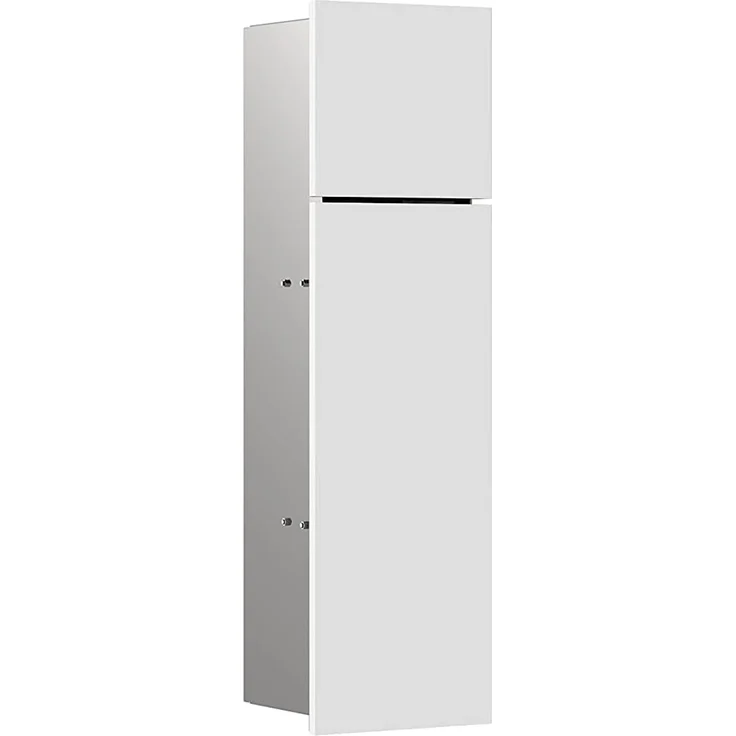 Emco Asis Pure Unterputz-Schrankmodul für die Klobürstengarnitur, Badezimmerschrank mit Toilettenpapierhalter, Hochschrank mit Push to Open-Funktion, Anschlag link, Weiß matt, 17 x 60 x 14,9 cm