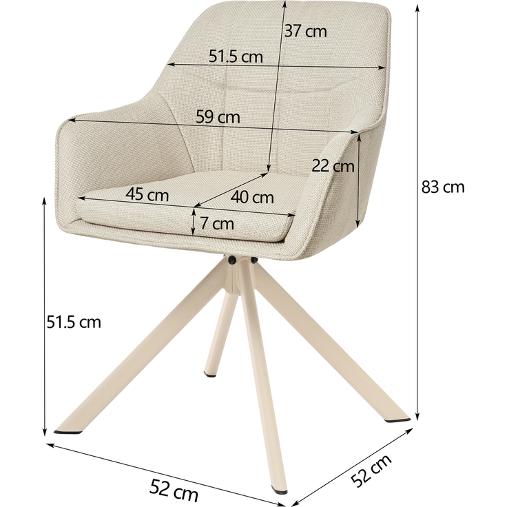 GOEURVANT 1437 6er-Set Esszimmerstühle, 360° Drehbar, Webstoff, beige, 83 x 52 x 59 cm – Bild 7