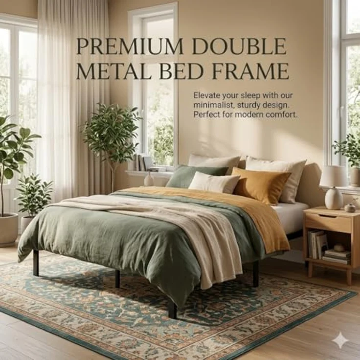 FurnitureR Bettrahmen 140x194 cm Metall Bettrahmen, Modernes Jugendbett mit Lattenrost, Doppelbett, Einzelbett, Schwarz, 36CM H, Kein Kopfboot – Bild 4