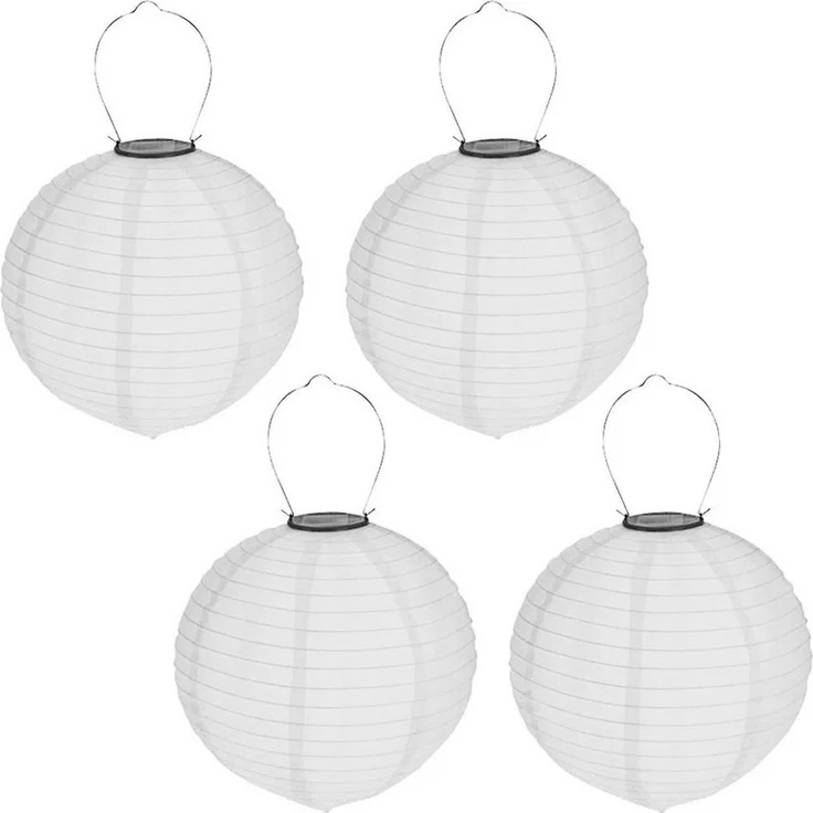HAC24 LED Lampion 4x Deko Lampenschirm Lampe Party Garten Kugel Laterne, LED fest integriert, Weiss, Solar, Ø 20 cm, mit Haken zum Aufhängen – Bild 3