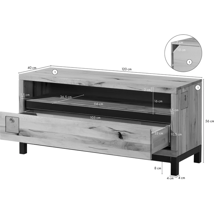 TV-Board Kernbuche 120 x 40 x 56 natur geölt VILLANDERS #112 – Bild 8