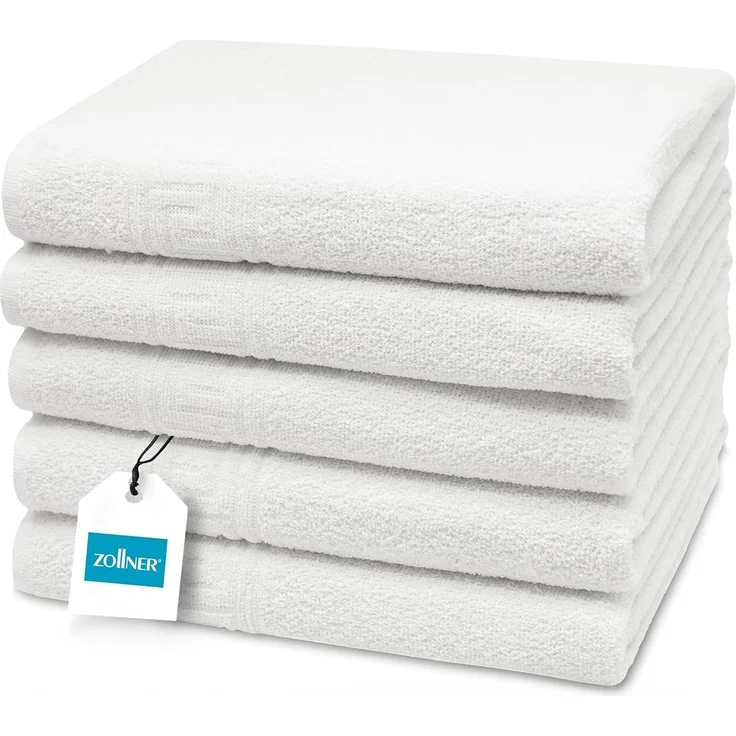 ZOLLNER 5er Set Duschtücher, 80% Baumwolle, 20% Polyester, 70x140 cm, weiß – Bild 1