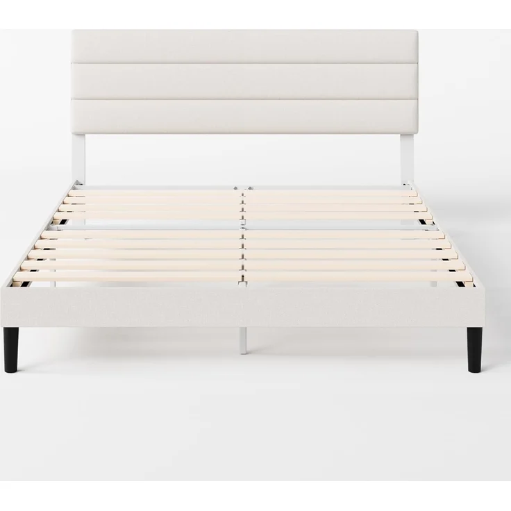 Zinus Piper Bett 180x200 cm - Höhe 30 cm - Gepolstertes Bettgestell mit Kopfteil - Lattenrost aus Holz - Kein Boxspring erforderlich – Creme – Bild 11