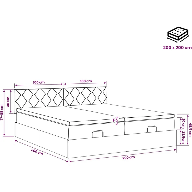 vidaXL Ottoman Bett mit Matratze mit Kopfteil 2 Stk. Schwarz Stoff 3456721 – Bild 12