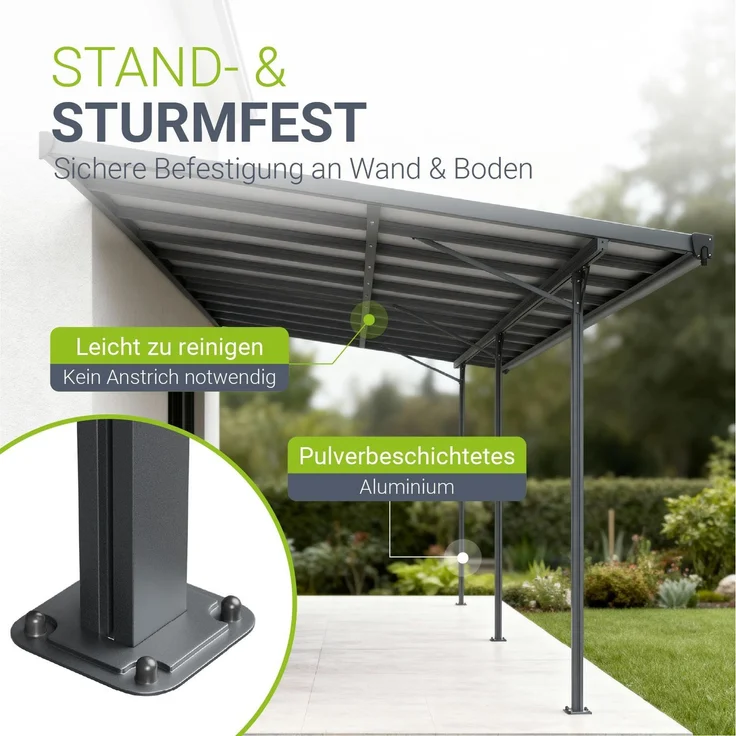 Juskys Terrassenüberdachung Borneo 6x3 m – Aluminium Terrassendach mit Doppelstegplatten Sonnenschutz Wandmontage Überdachung für Terrassen Anthrazit – Bild 6