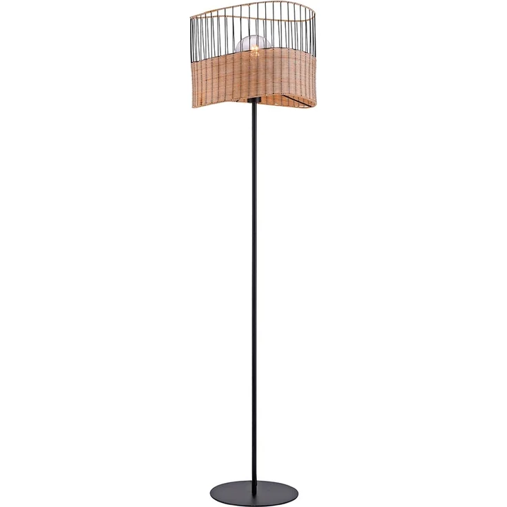 Stehleuchte, Metall, Holzgeflecht, schwarz, E27, H 152 cm – Bild 10