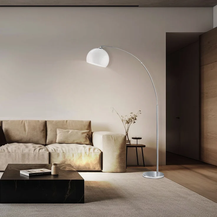 Bogenstehlampe, Metall, Acryl, weiß, E27, H 180 cm – Bild 5