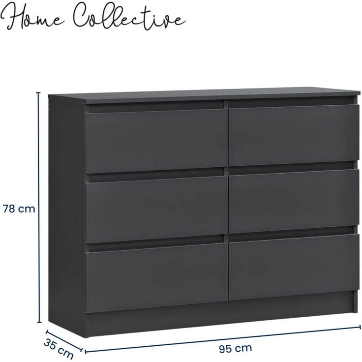 Home Collective Kommode mit 6 Schubladen 95, 120, 140 cm breit Holz Schrank (Highboard Anrichte Schlafzimmer Wohnzimmer Flur Büro Organizer), Kommode 95 cm breit Kommode Sideboard, Anthrazit – Bild 2