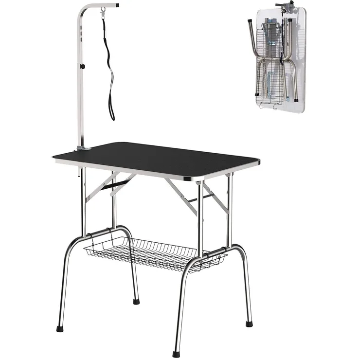 PawHut Hundeschermaschine Trimmtisch Tierpflegetisch klappbar höhenverstellbar Edelstahl Schwarz, Hundepflegetisch, L90 x B60 x H75 cm