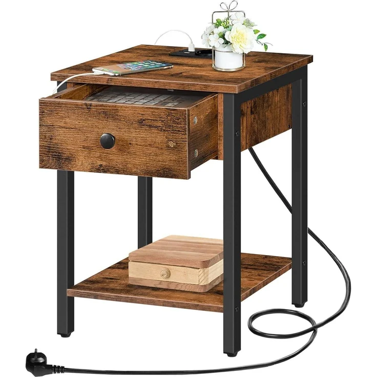 HOOBRO Nachttisch mit Ladestation USB-Anschlüssen Schublade Ablage – Bild 1