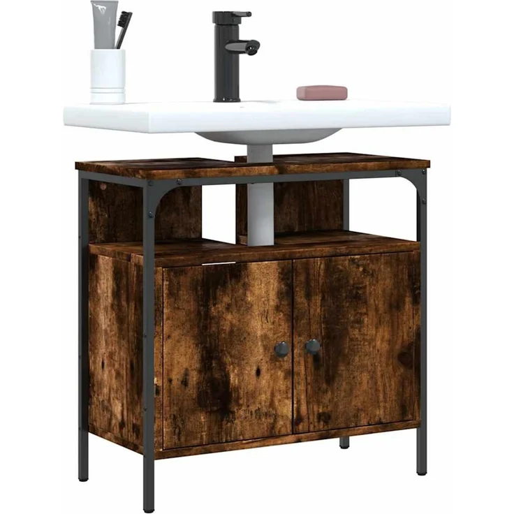 Waschbeckenunterschrank, Badschrank Räuchereiche 60x30x60 cm Holzwerkstoff de7778 – Bild 2