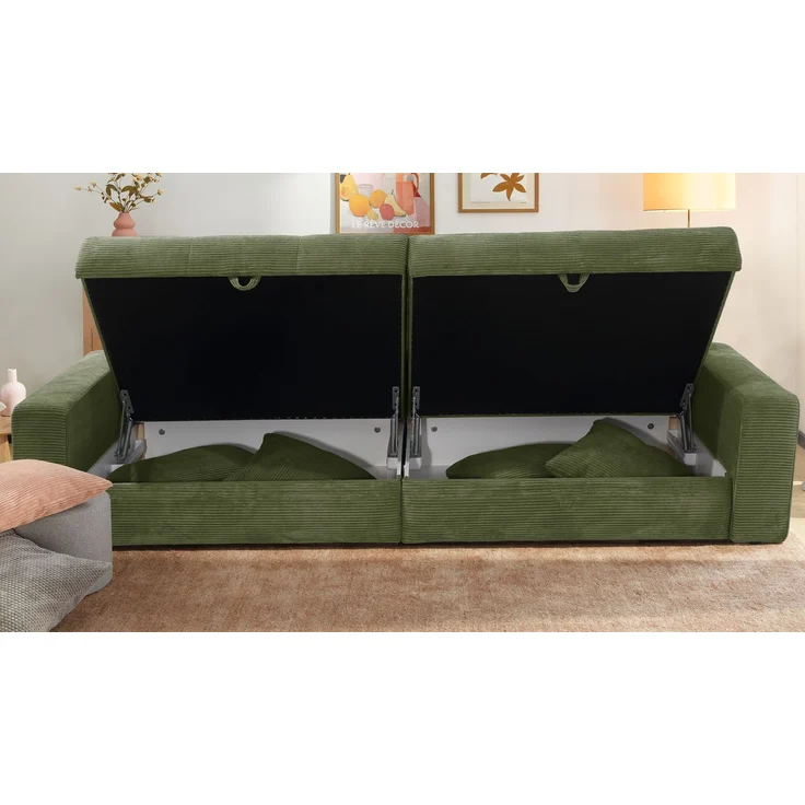 Big-Sofa 284 cm breit Wellenunterfederung Lounge-Couch Stauraum Cord Grün – Bild 4