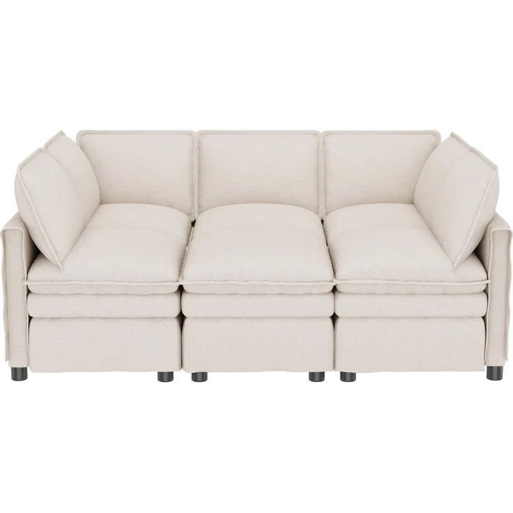 ZUBALIYA Wohnlandschaft 127x91 cm, mit Chenille - Bezug, mit Samtbezug, mit breiten Armlehnen, modular aufgebaut, Beige – Bild 18
