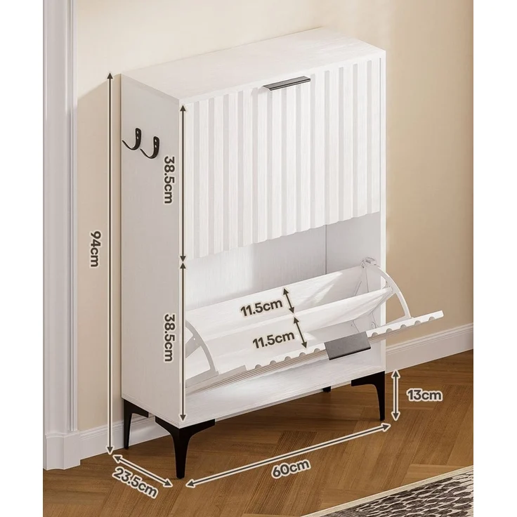 Yorbay Schuhschrank Schuhkipper mit 2 Klappen (60 x 23.5 x 94 cm) verstellbare Trennwände, mit Seitenhaken & Kippschutz – Bild 2
